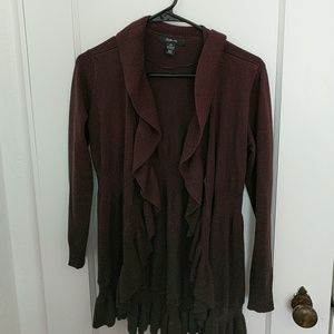 Ruffled casual brown sweater
